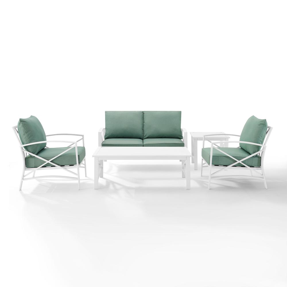 Kaplan 5Pc Outdoor Metal Conversation Set Mist/White - Loveseat, Coffee Table, Side Table, & 2 Armchairs