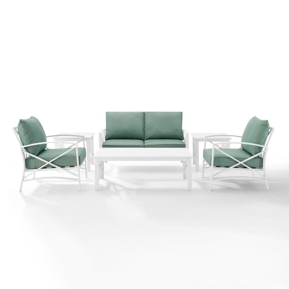 Kaplan 6Pc Outdoor Metal Conversation Set Mist/White - Loveseat, Coffee Table, 2 Armchairs, & 2 Side Tables
