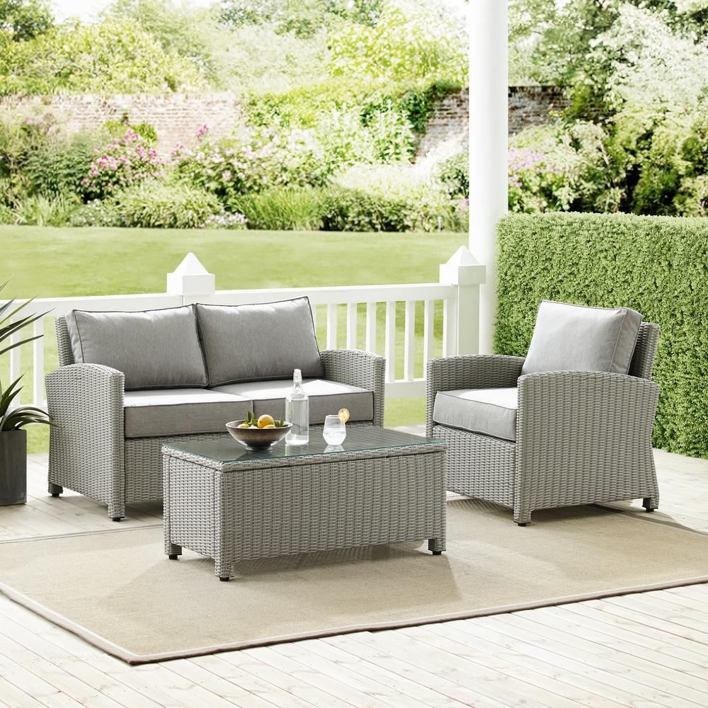 Bradenton 3Pc Outdoor Wicker Conversation Set Gray/Gray - Loveseat, Arm Chair, & Coffee Table