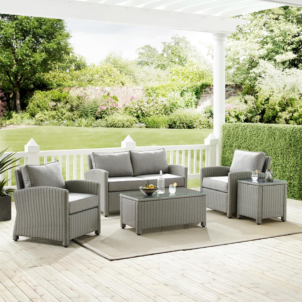 Bradenton 5Pc Outdoor Wicker Conversation Set Gray/Gray - Loveseat, Side Table, Coffee Table, & 2 Armchairs