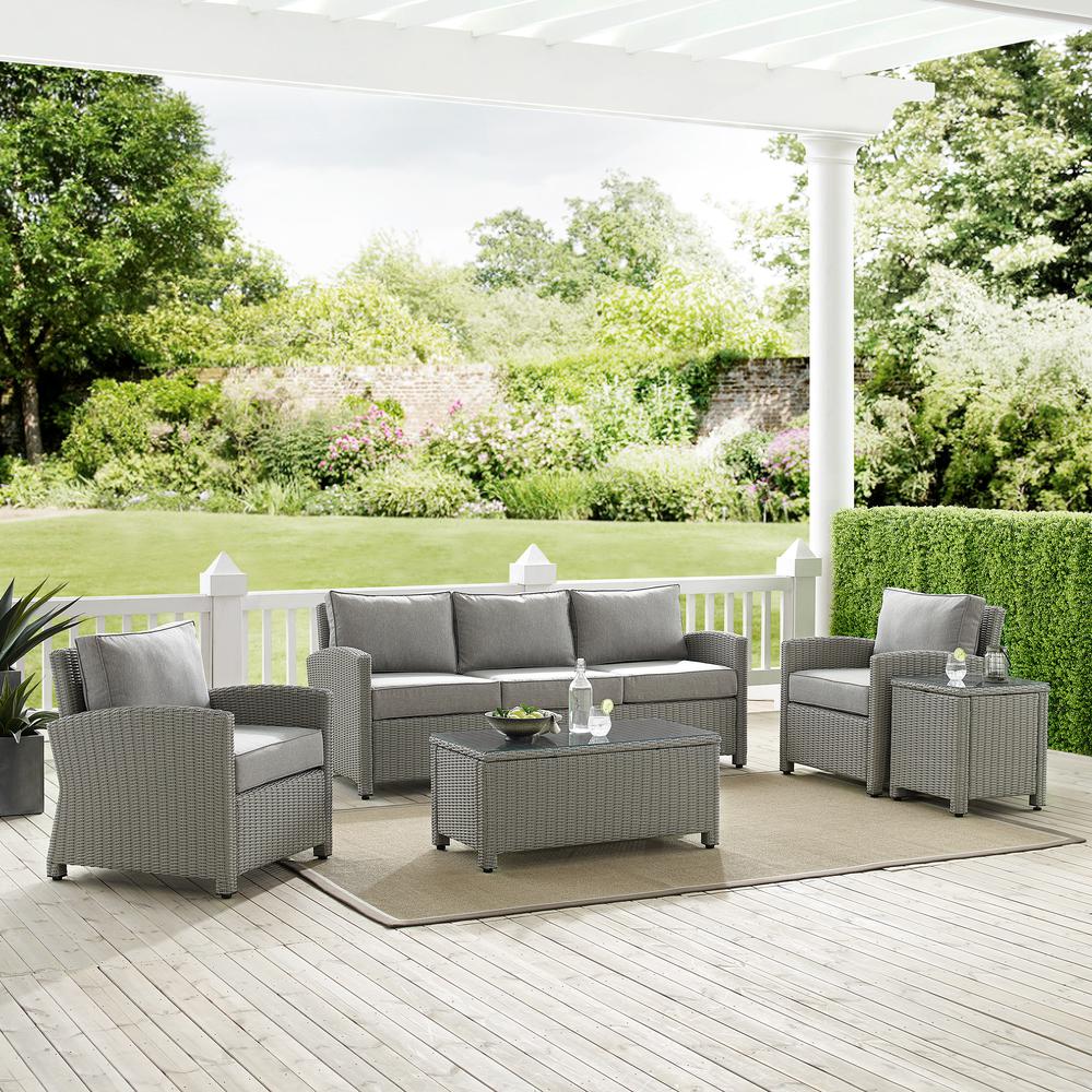 Bradenton 5Pc Outdoor Wicker Sofa Set Gray/Gray - Sofa, Side Table, Coffee Table, & 2 Armchairs