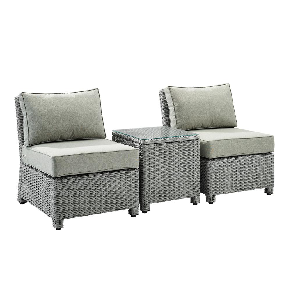 Bradenton 3Pc Outdoor Wicker Chair Set Bradenton Gray Outdoor Wicker - Side Table & 2 Armless Chairs