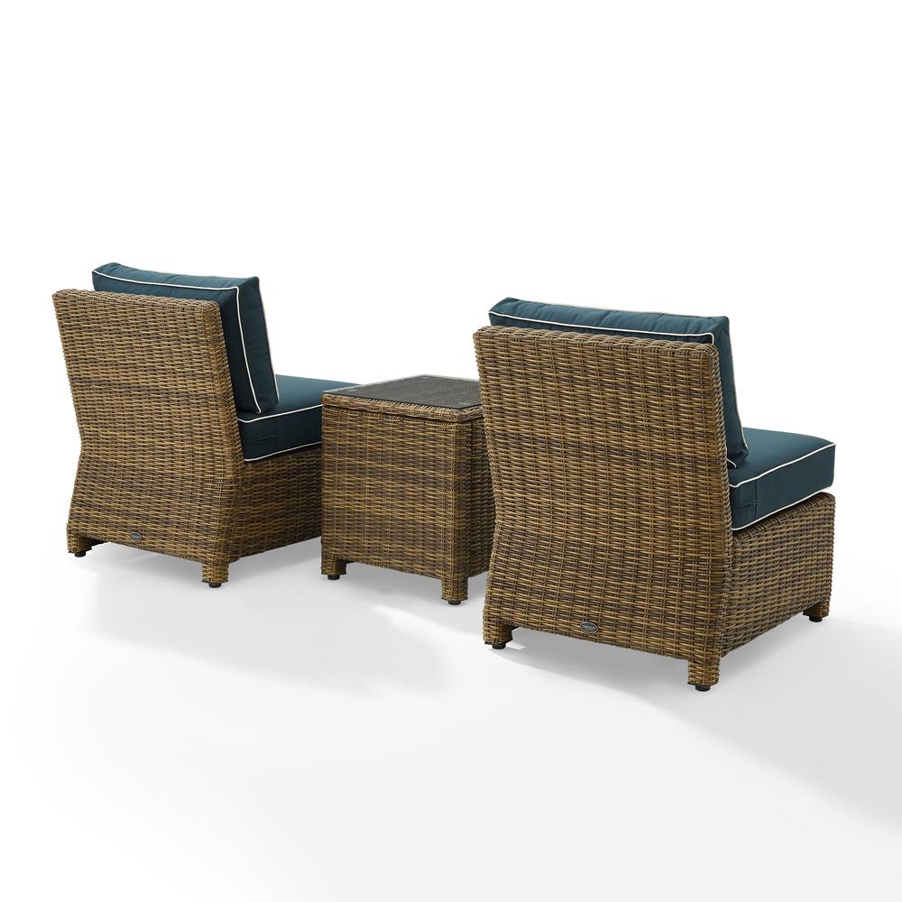 Bradenton 3Pc Outdoor Wicker Chair Set Navy/Weathered Brown - Side Table & 2 Armless Chairs