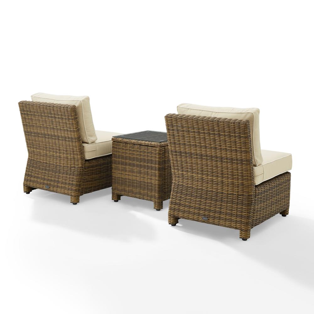 Bradenton 3Pc Outdoor Wicker Chair Set Sand/ Weathered Brown - Side Table & 2 Armless Chairs
