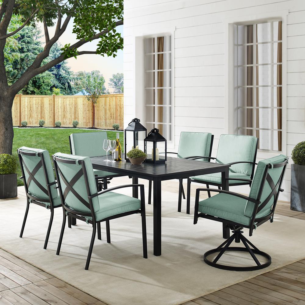 Kaplan 7Pc Outdoor Metal Dining Set Mist/Oil Rubbed Bronze - Table, 2 Swivel Chairs, & 4 Regular Chairs