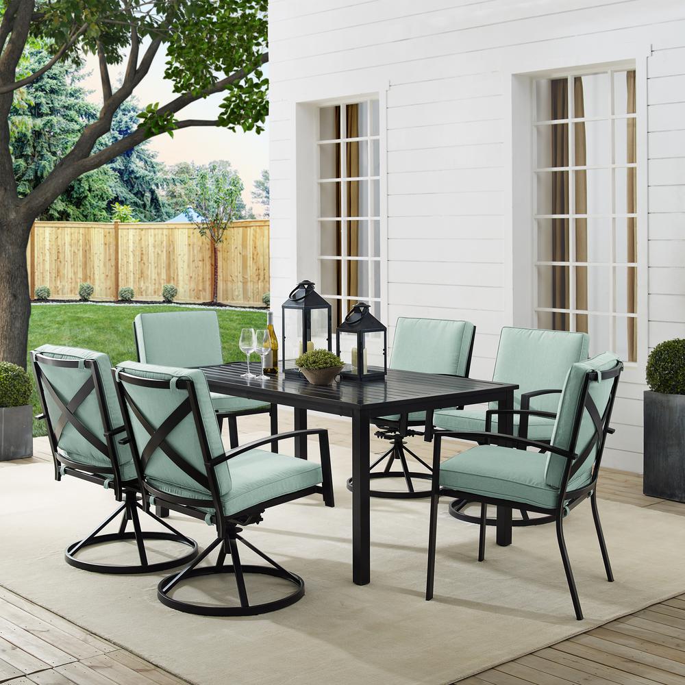 Kaplan 7Pc Outdoor Metal Dining Set Mist/Oil Rubbed Bronze - Table, 4 Swivel Chairs, & 2 Regular Chairs