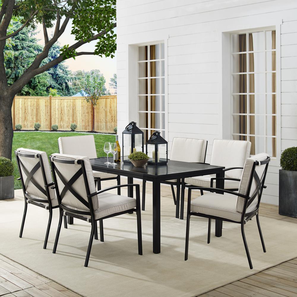 Kaplan 7Pc Outdoor Metal Dining Set Oatmeal/Oil Rubbed Bronze - Table & 6 Chairs