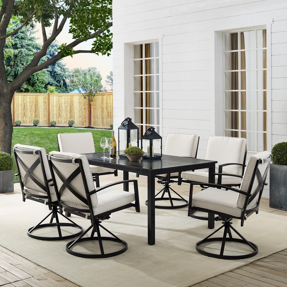 Kaplan 7Pc Outdoor Metal Dining Set Oatmeal/Oil Rubbed Bronze - Table & 6 Swivel Chairs