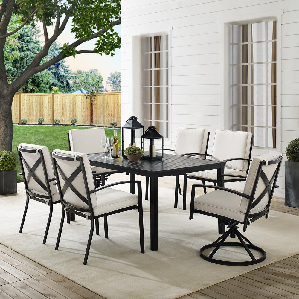 Kaplan 7Pc Outdoor Metal Dining Set Oatmeal/Oil Rubbed Bronze - Table, 2 Swivel Chairs, & 4 Regular Chairs