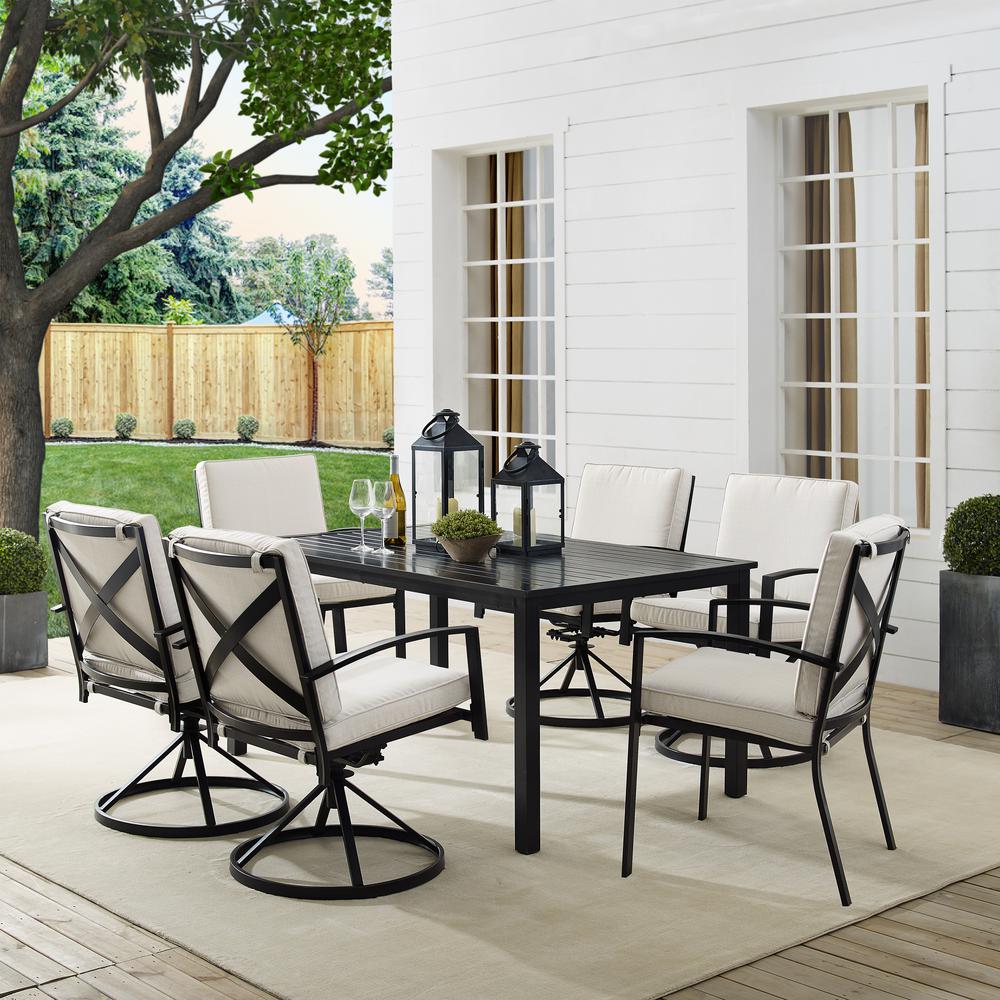 Kaplan 7Pc Outdoor Metal Dining Set Oatmeal/Oil Rubbed Bronze - Table, 4 Swivel Chairs, & 2 Regular Chairs