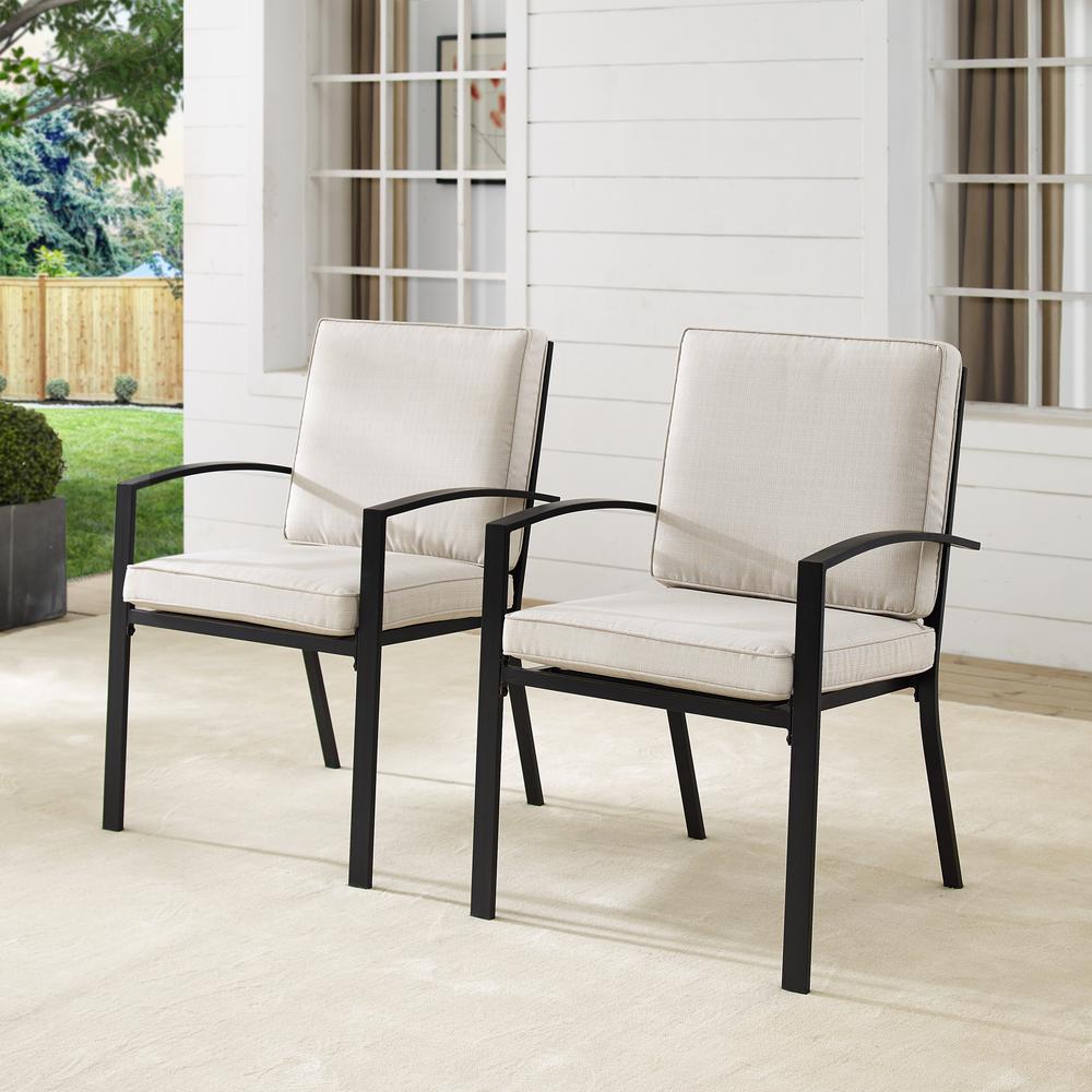 Kaplan 2Pc Outdoor Metal Dining Chair Set Oatmeal/Oil Rubbed Bronze - 2 Chairs
