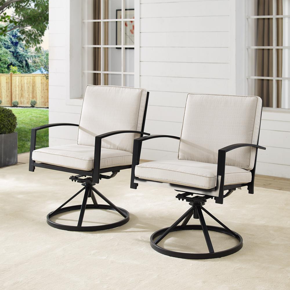 Kaplan 2Pc Outdoor Metal Dining Swivel Chair Set Oatmeal/Oil Rubbed Bronze - 2 Swivel Chairs