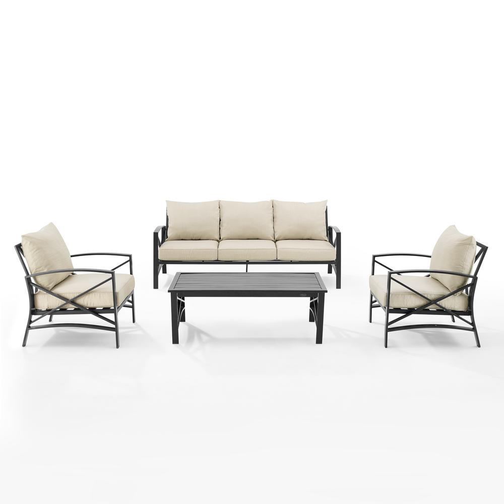 Kaplan 4Pc Outdoor Metal Sofa Set Oatmeal/Oil Rubbed Bronze - Sofa, Coffee Table, & 2 Arm Chairs