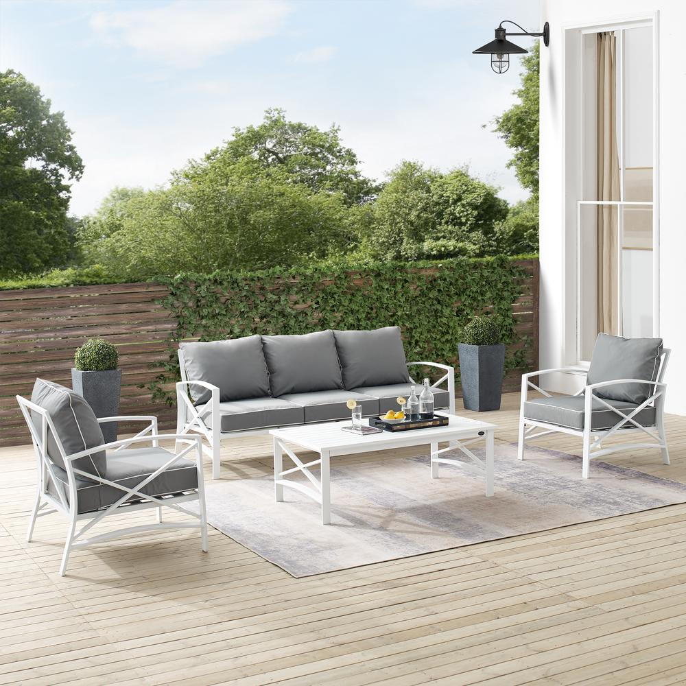 Kaplan 4Pc Outdoor Metal Sofa Set Gray/White - Sofa, Coffee Table, & 2 Arm Chairs