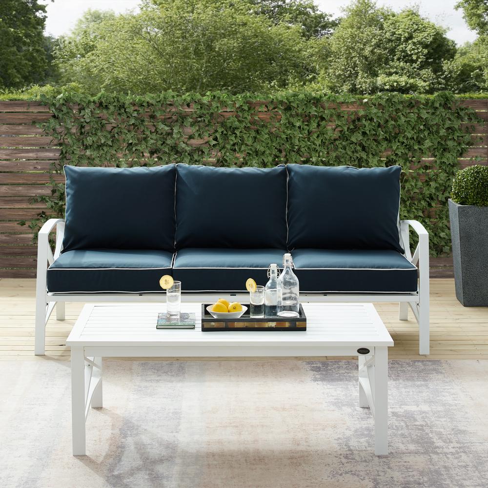 Kaplan 2Pc Outdoor Metal Sofa Set Navy/White - Sofa & Coffee Table