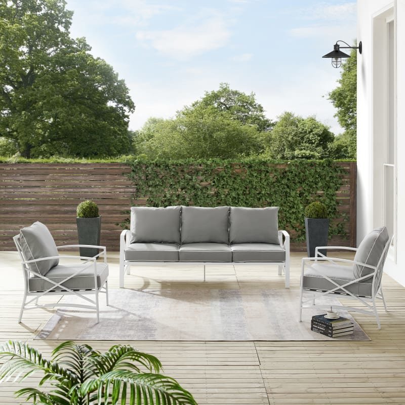 Kaplan 3Pc Outdoor Metal Sofa Set Gray/White - Sofa & 2 Arm Chairs