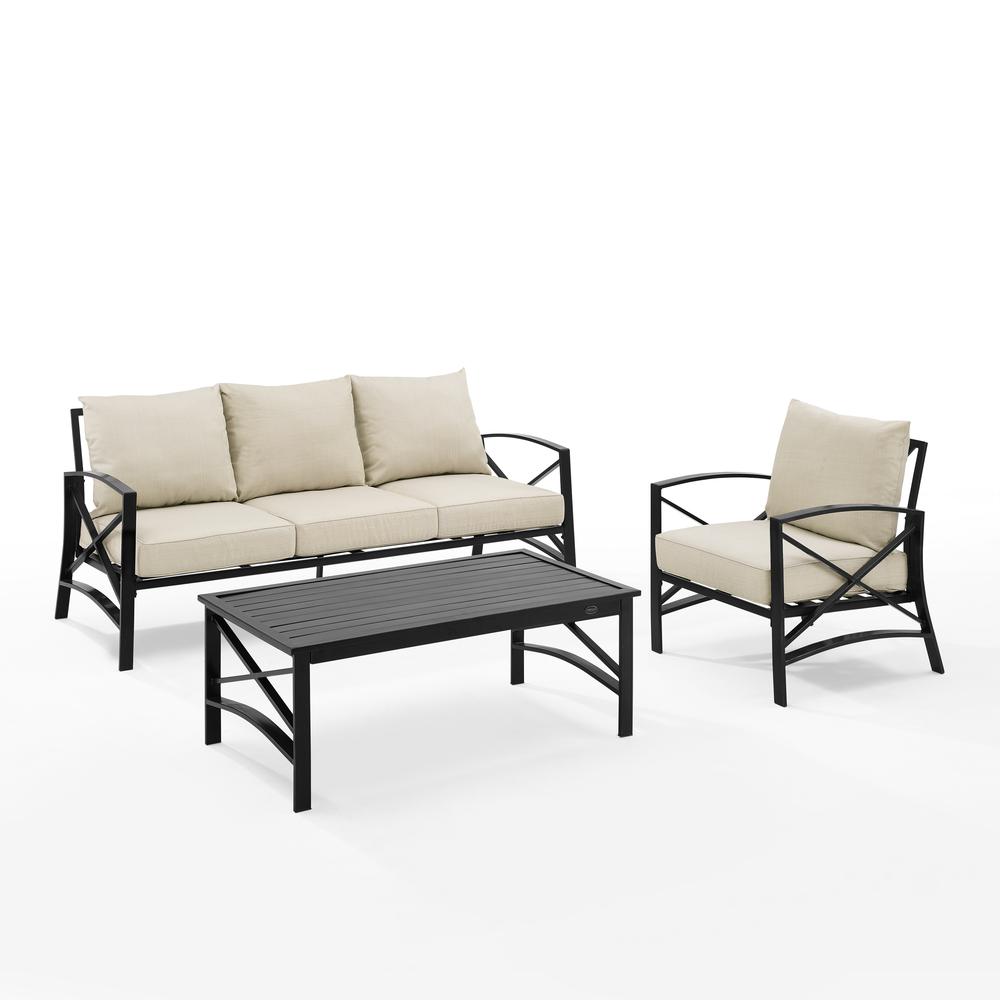 Kaplan 3Pc Outdoor Metal Sofa Set Oatmeal/Oil Rubbed Bronze - Sofa, Arm Chair, & Coffee Table