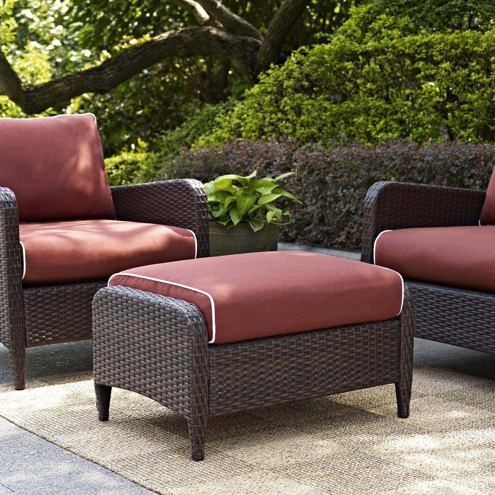 Kiawah Outdoor Wicker Ottoman Sangria/Brown