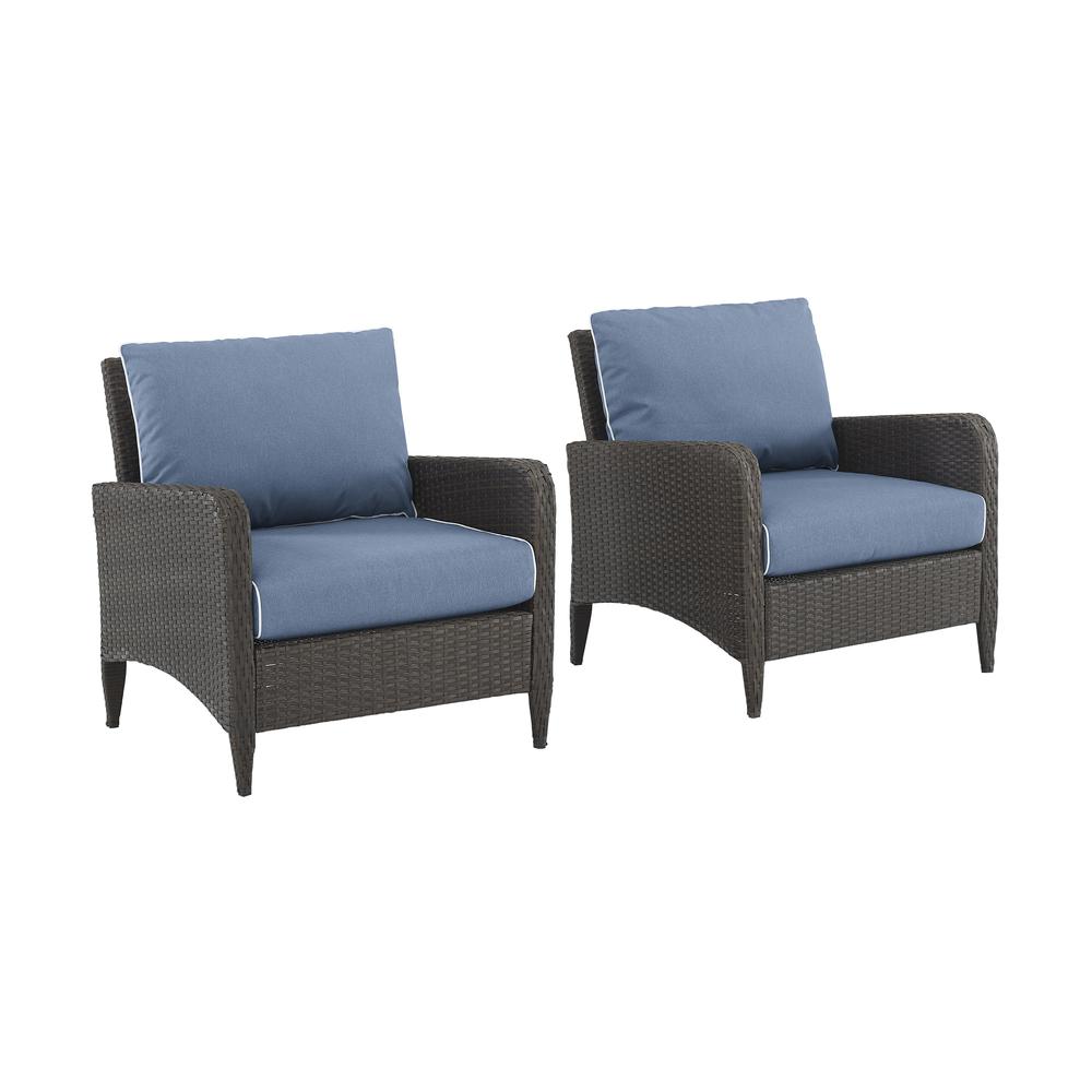 Kiawah 2Pc Outdoor Wicker Chair Set Blue/Brown - 2 Armchairs