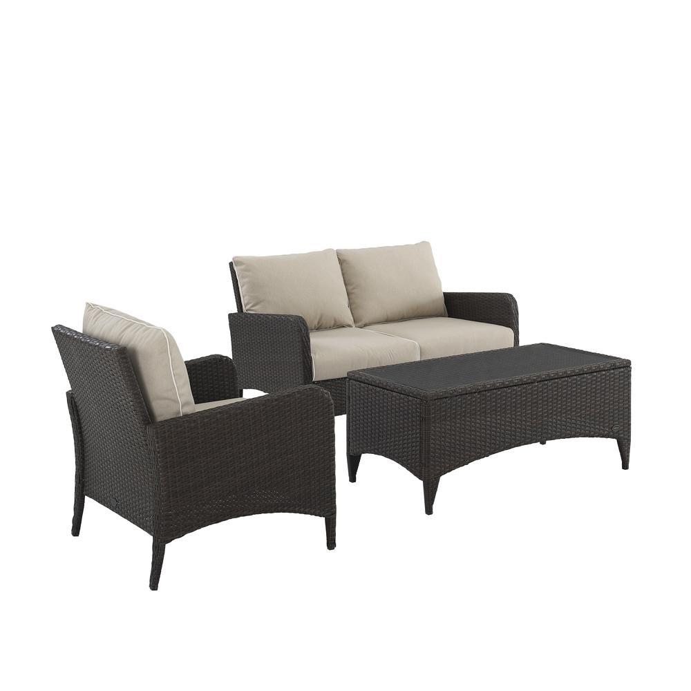 Kiawah 3Pc Outdoor Wicker Conversation Set Sand/Brown - Loveseat, Arm Chair & Coffee Table