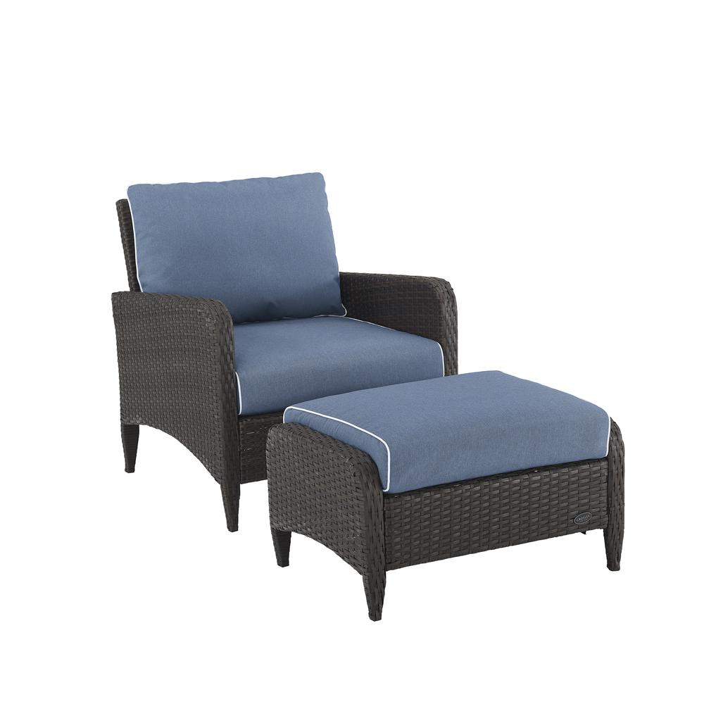 Kiawah 2Pc Outdoor Wicker Chair Set Blue/Brown - Armchair & Ottoman