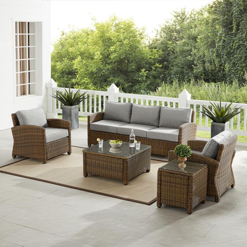 Bradenton 5Pc Outdoor Wicker Sofa Set Gray/Weathered Brown - Sofa, Side Table, Coffee Table, & 2 Armchairs