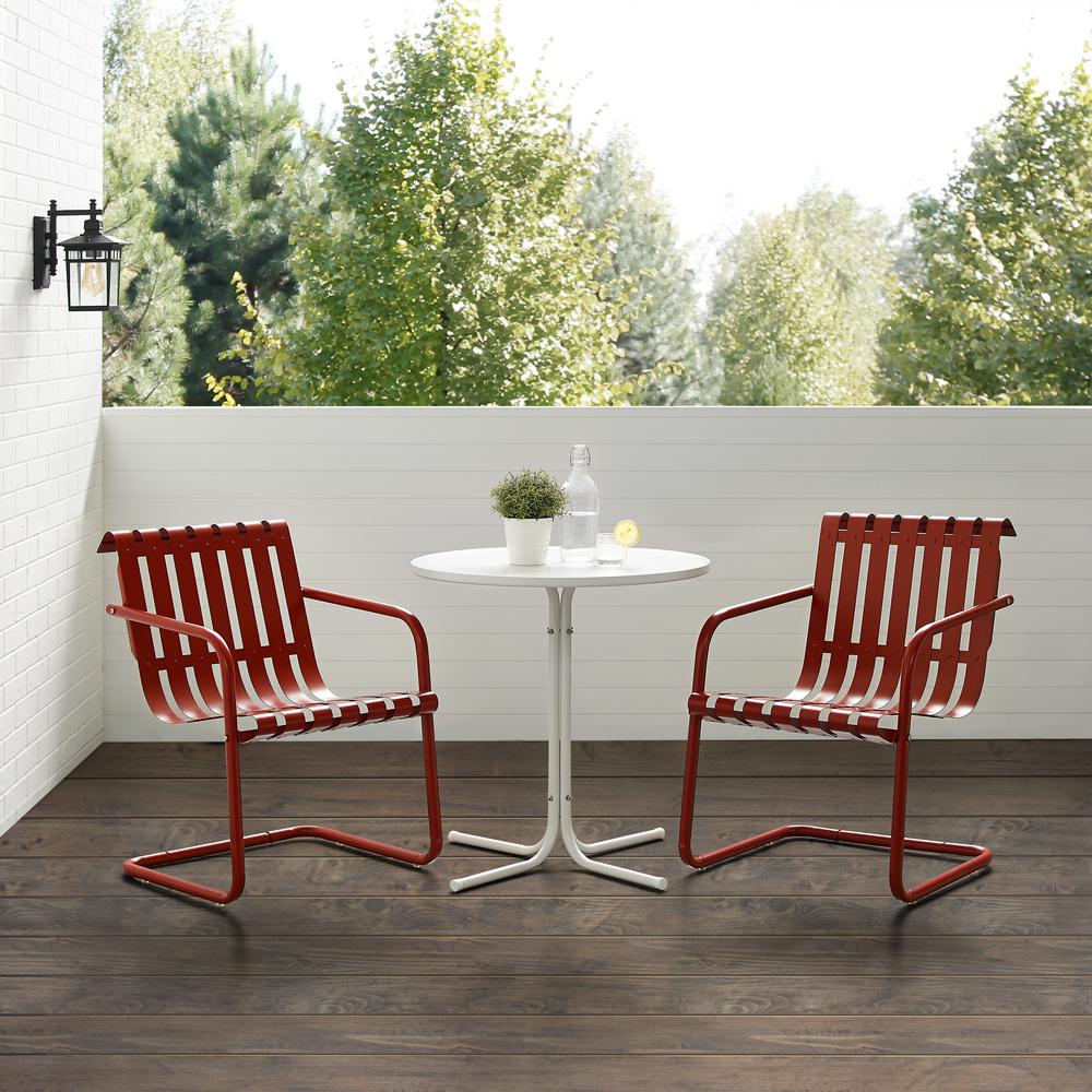 Gracie 3Pc Outdoor Metal Bistro Set Dark Red  Satin/White Satin - Bistro Table & 2 Armchairs