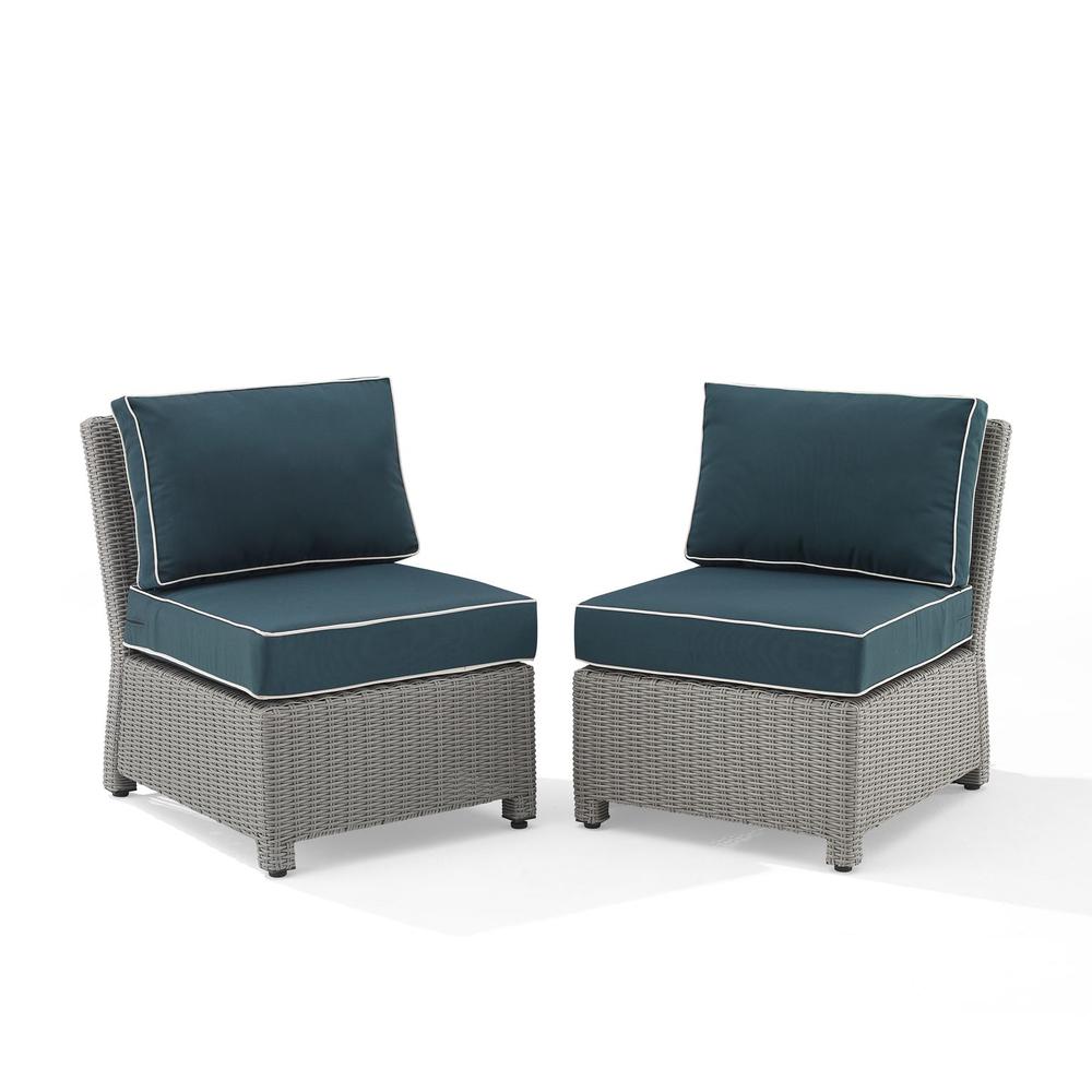 Bradenton 2Pc Outdoor Wicker Chair Set Navy/Gray - 2 Armless Chairs
