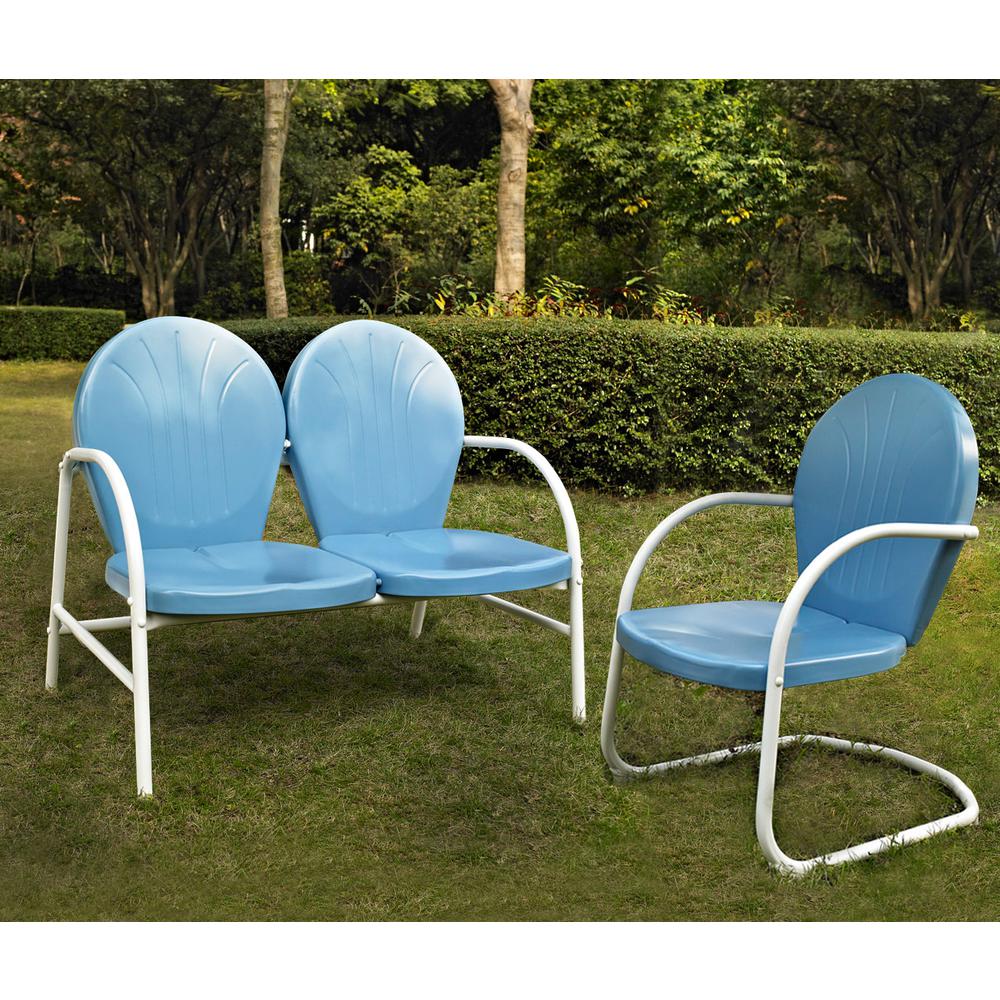 Griffith 2Pc Outdoor Metal Conversation Set Sky Blue Gloss - Loveseat & Chair