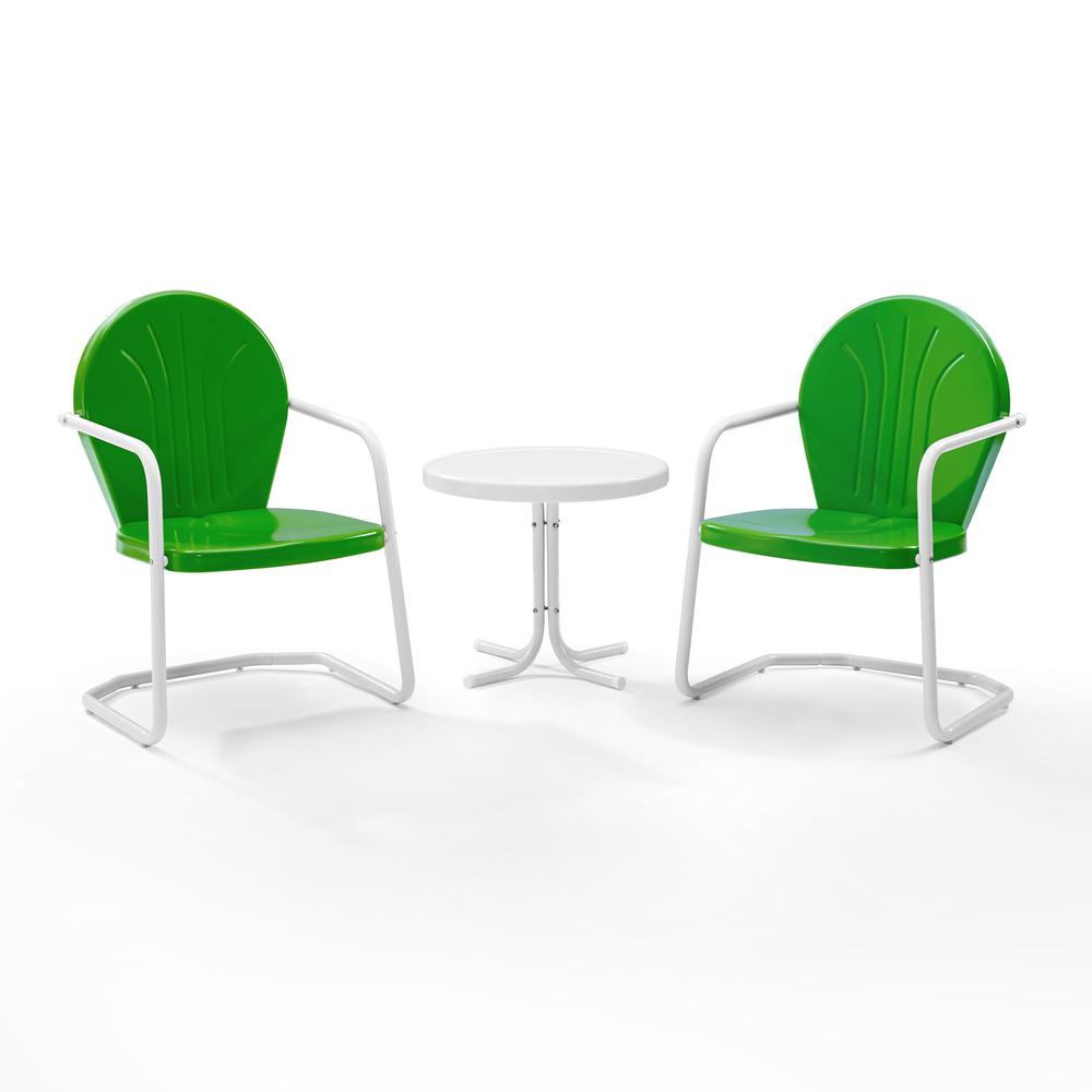 Griffith 3Pc Outdoor Metal Armchair Set Kelly Green Gloss/White Satin - Side Table & 2 Chairs