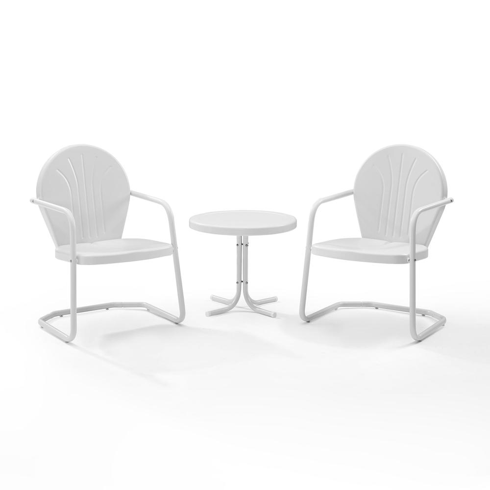 Griffith 3Pc Outdoor Metal Armchair Set White Gloss/White Satin - Side Table & 2 Chairs
