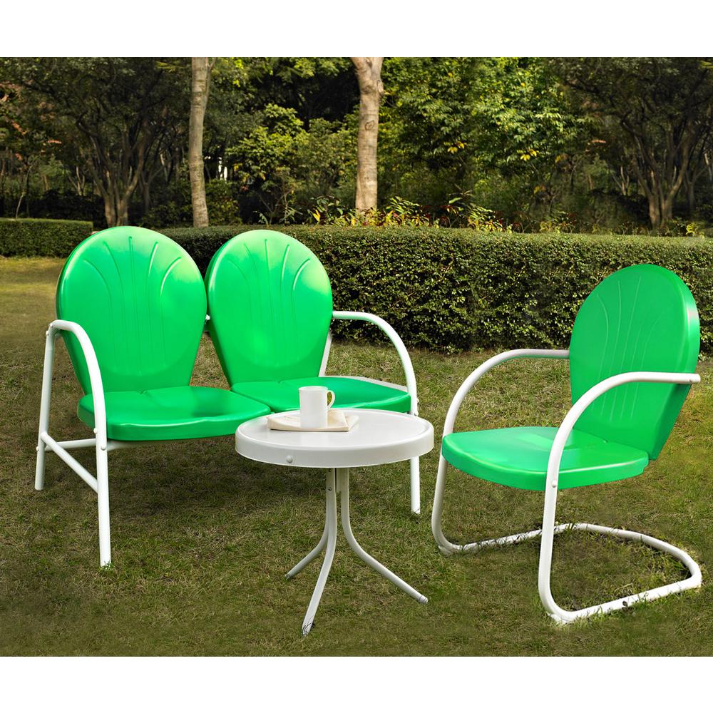 Griffith 3Pc Outdoor Metal Conversation Set Kelly Green Gloss/White Satin - Loveseat, Chair, & Side Table