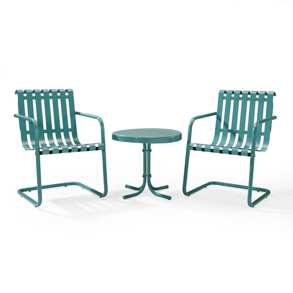 Gracie 3Pc Outdoor Metal Armchair Set Blue - Side Table & 2 Chairs