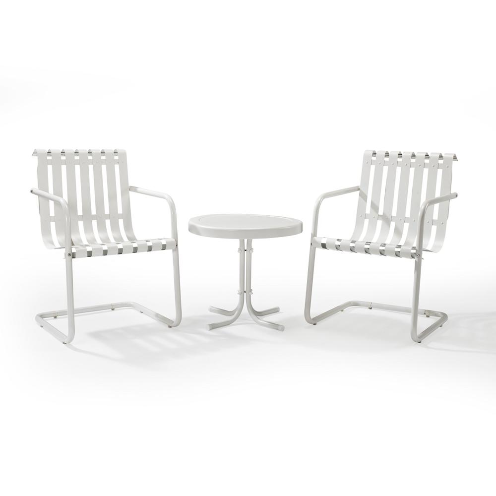 Gracie 3Pc Outdoor Metal Armchair Set White - Side Table & 2 Chairs