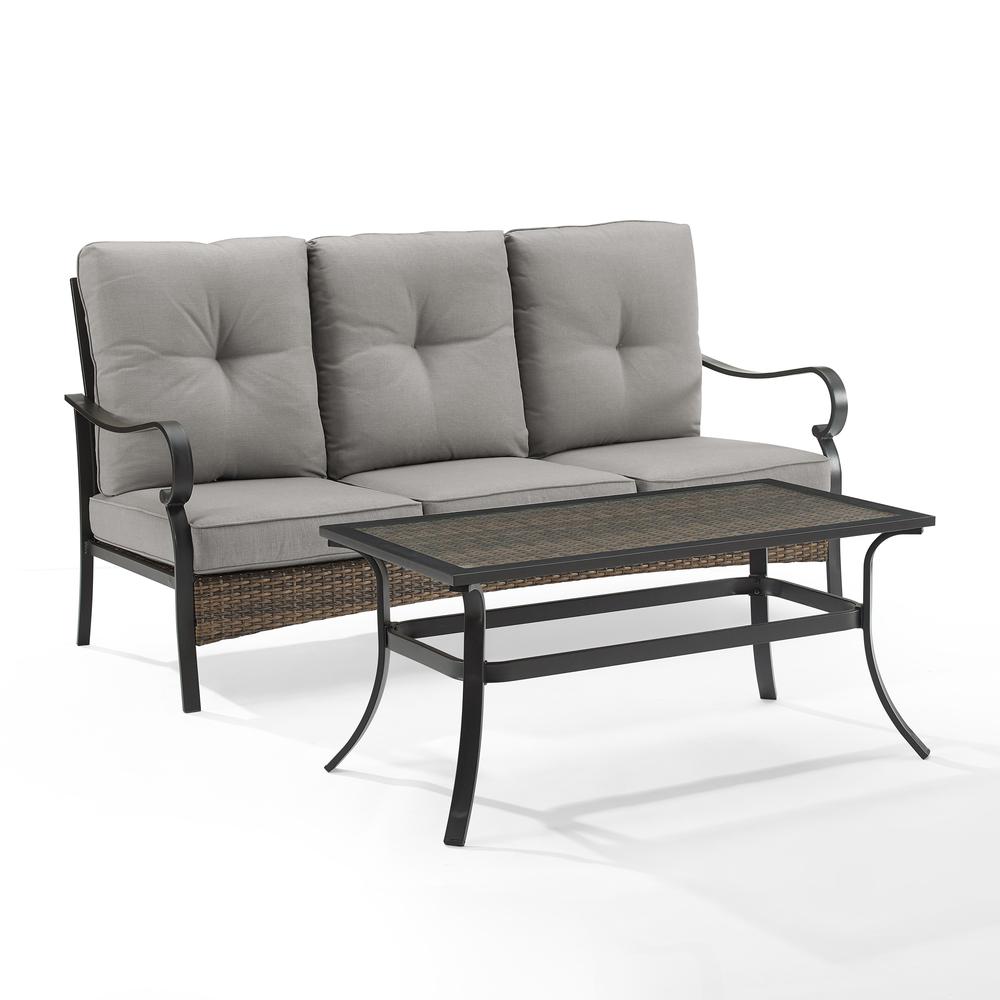 Dahlia 2Pc Outdoor Metal And Wicker Sofa Set Taupe/Matte Black - Sofa & Coffee Table