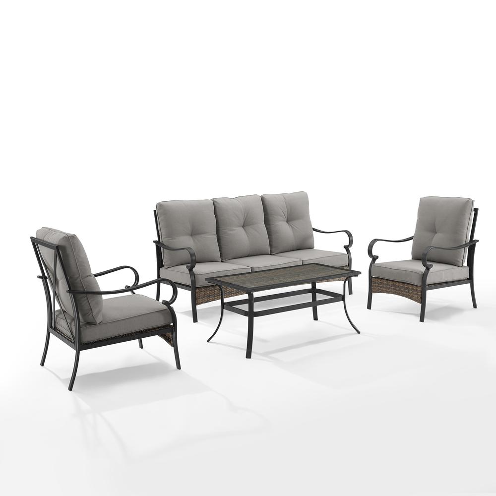 Dahlia 4Pc Outdoor Metal And Wicker Sofa Set Taupe/Matte Black - Sofa, Coffee Table & 2 Armchairs