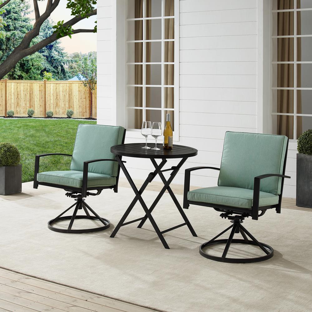 Kaplan 3Pc Outdoor Metal Bistro Set Mist/Oil Rubbed Bronze - Bistro Table & 2 Swivel Chairs