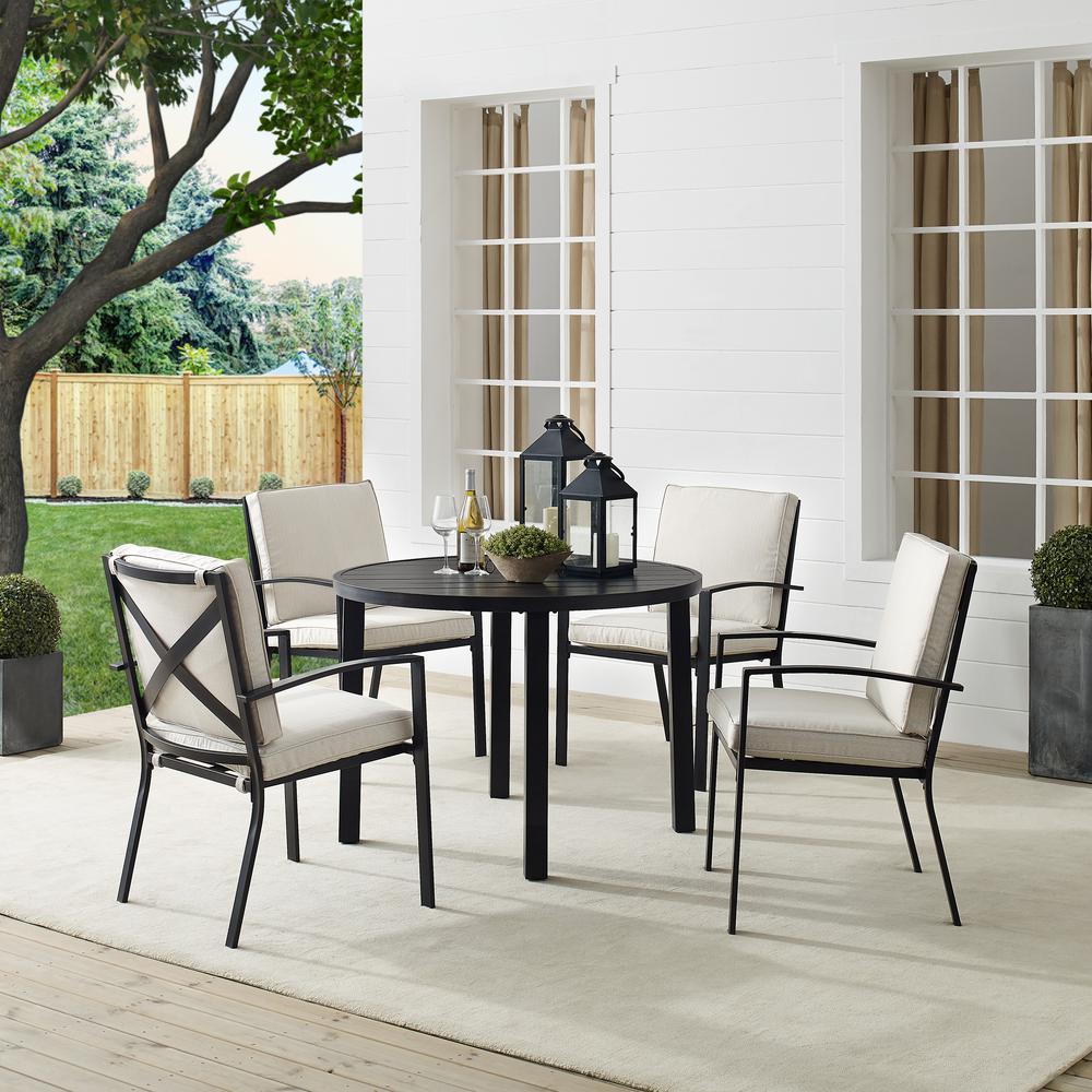 Kaplan 5Pc Outdoor Metal Round Dining Set Oatmeal/Oil Rubbed Bronze - Table & 4 Chairs