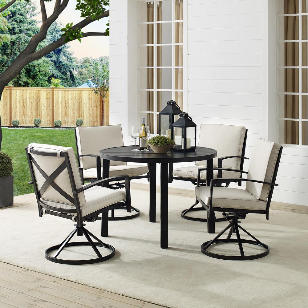 Kaplan 5Pc Outdoor Metal Round Dining Set Oatmeal/Oil Rubbed Bronze - Table & 4 Swivel Chairs