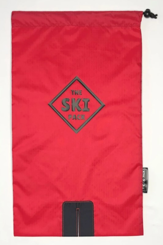 The Ski Pack Youth Red fabric,  dark navy straps