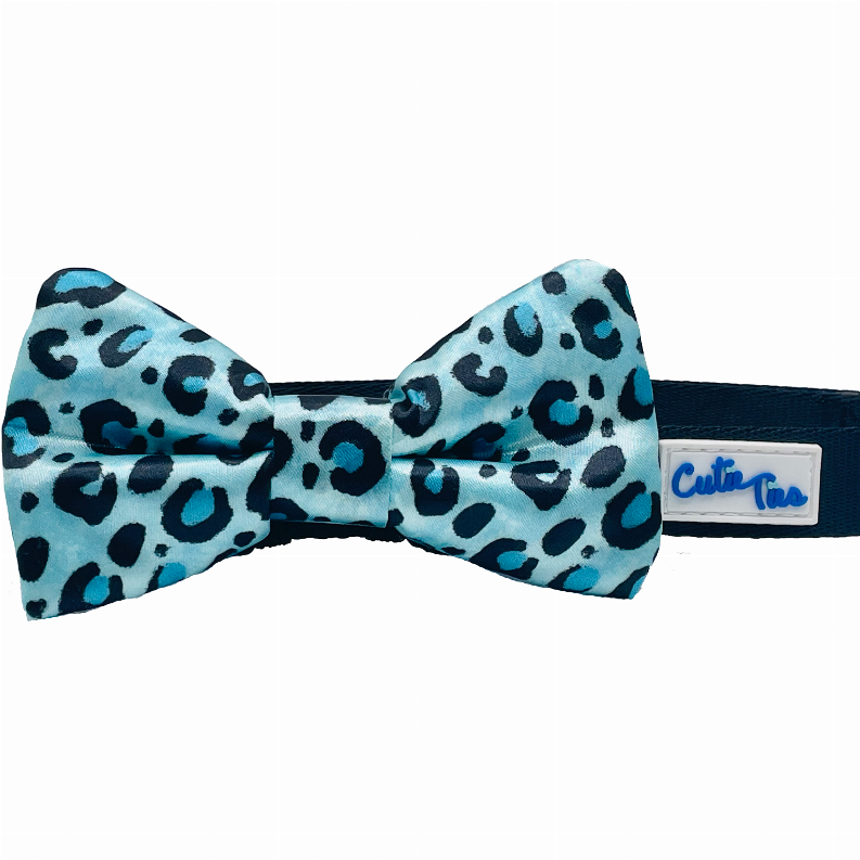Cutie Ties Dog Bow Tie - One Size Blue Cheetah