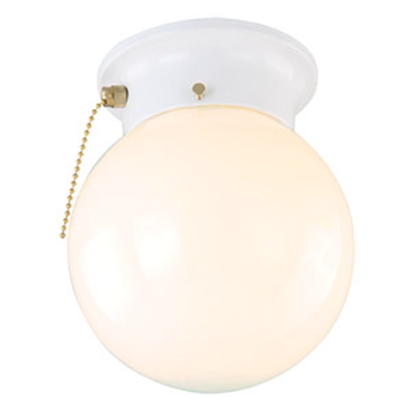 1-Light Glass Globe Ceiling Mount with Pull Chain, White