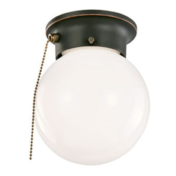 1-Light Ceiling Mount Globe Light with Pull Chain, Oil Rubbed Bronze