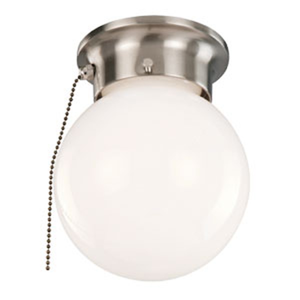 1-Light Ceiling Mount Globe Light with Pull Chain, Satin Nickel