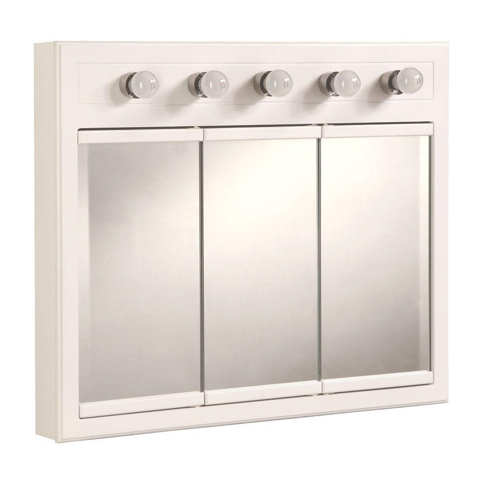 Concord White Gloss Lighted Medicine Cabinet Mirror with 3-Doors and 2-Shelves