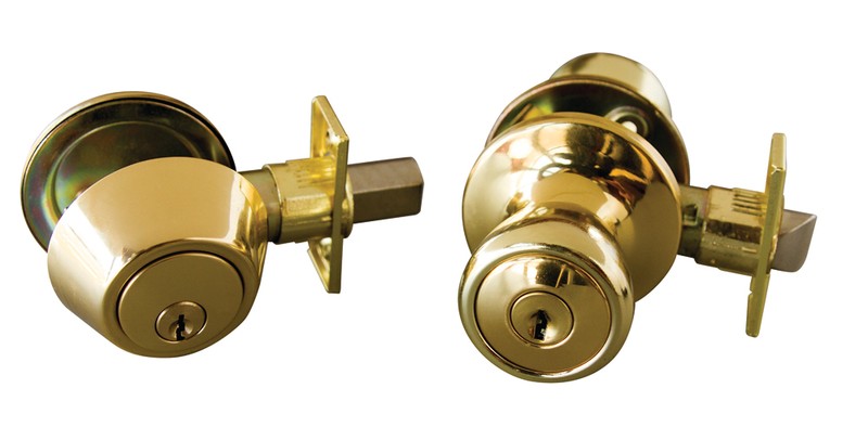 Design House 728329 Terrace 6-Way Universal Entry Door Knob and Deadbolt Combo, Polished Brass