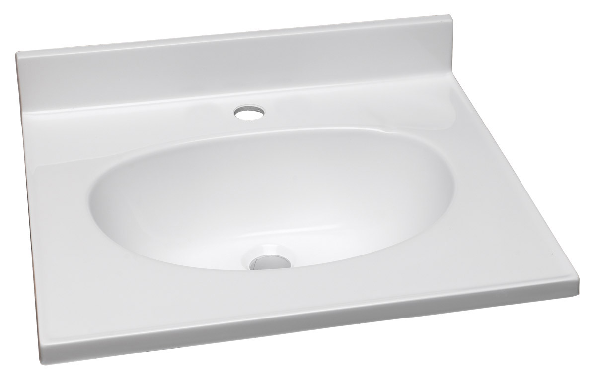 Design House 522227 Cultured Marble Single Faucet Hole Vanity Top 61", White on White