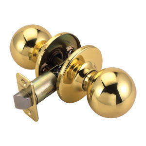 Ball 2-Way Latch Passage Door Knob, Adjustable Backset, Polished Brass