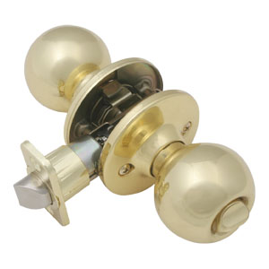 Ball 2-Way Latch Privacy Door Knob, Adjustable Backset, Polished Brass