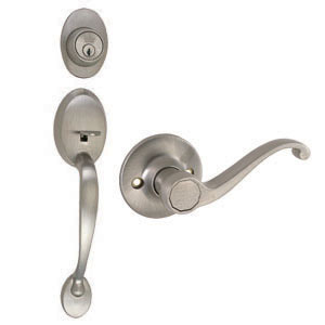 Coventry 2-Way Latch Entry Handle Set with Lever Keyway and Handle Satin Nickel